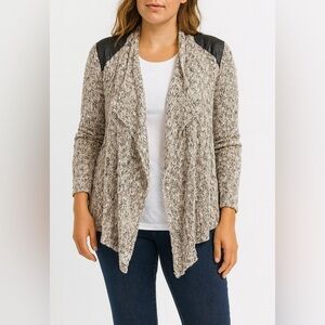 Anthropologie Democracy Open Cardigan Sweater Medium Draped Faux Leather Detail